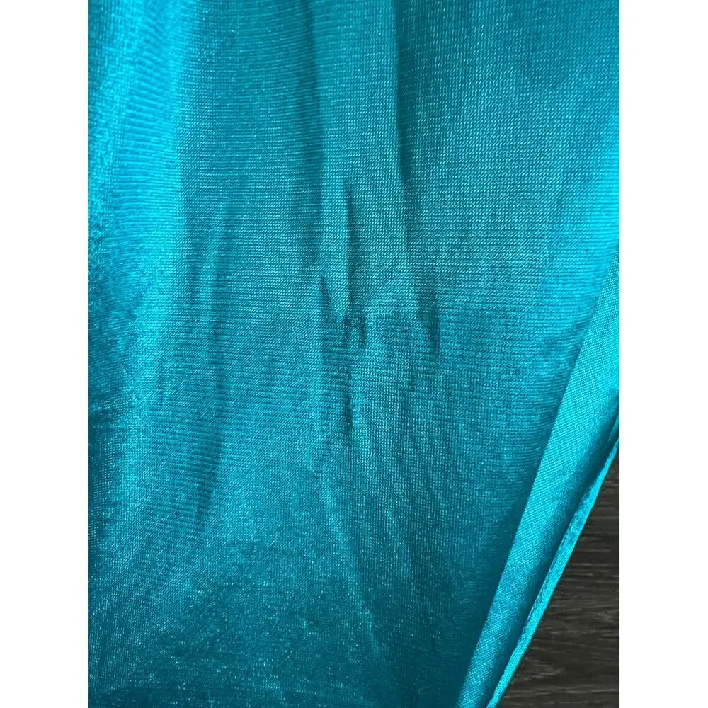 Teal Satin Lace-Trim Slip Nightgown L Vintage Glamour Whimsigoth Fairycore Siren
